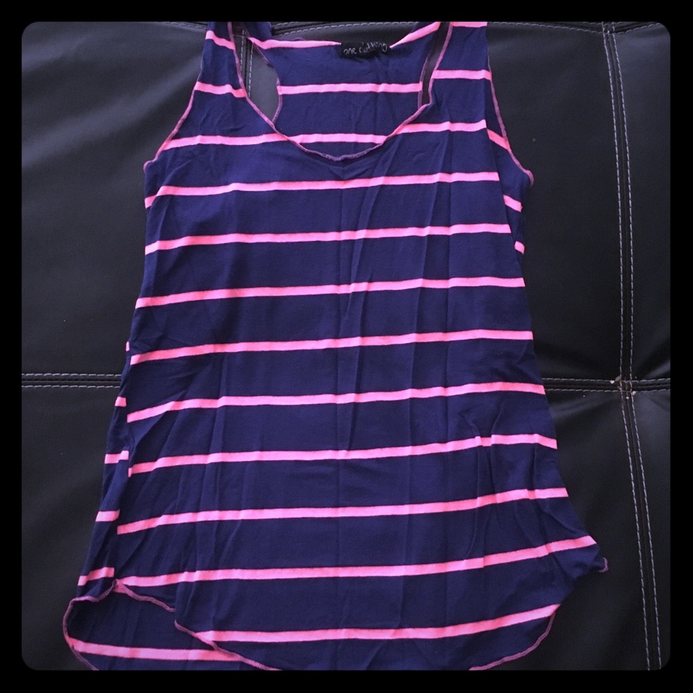 Navy blue and hot pink razorback tank top